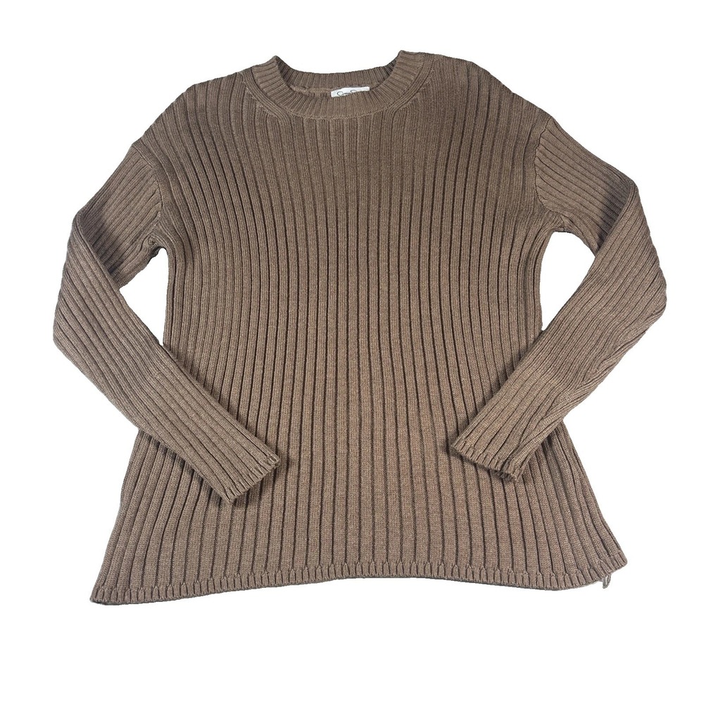 Jessica Simpson Womens Ribbed Knit Pullover Sweater Brown Medium